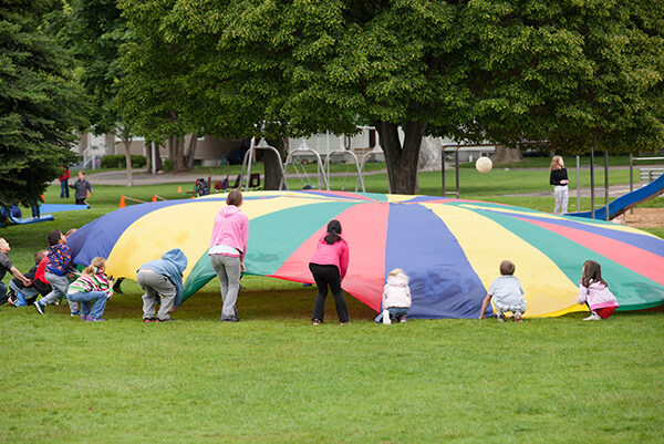 Students with parachute