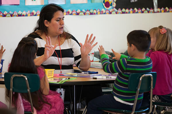 teacher with students