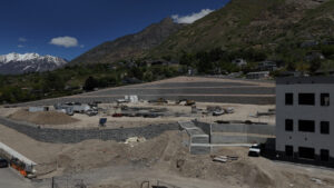 Drone vide of the terraced landscaping of Wasatch Elementary