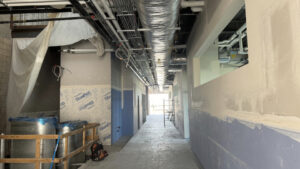 Interior image of hallway with wall mudding