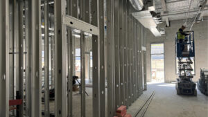 Interior image of steel-framed room