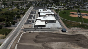 Drone shot of Shoreline Middle School from bird's eye view