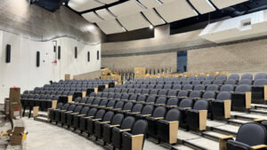 Shoreline auditorium seats and theatrical lighting