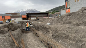 Terraced compacted dirt at the Timpview lot