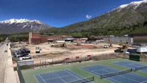 Landscape shot of Tennis courts and empty Timpview parking lot