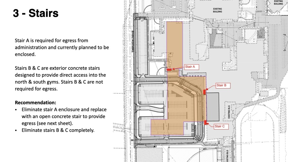 Stairs overhead blueprint of Timpview High.