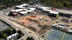 Drone shot of the Southwestern lot pre-construction