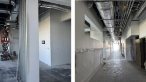 This is a hallway capturing the second floor hallways with completed drywall.