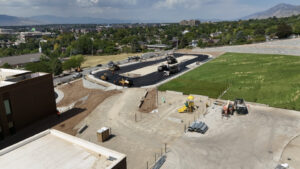 A long shot of the asphalt drop-off loop.