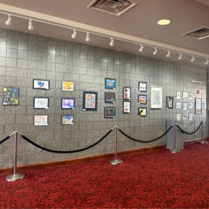 Wall of student art at Covey Center.